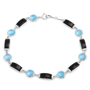 Bracelet With 14.95ctw Precious Stones - Genuine Diamond, Agates and Topazes in White Gold. Total item weight 7.5g Length 7.5in Agate Superstitions